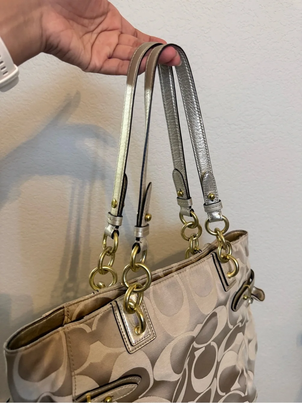 Coach | Y2K Signature Colette tote metallic gold leather trim
